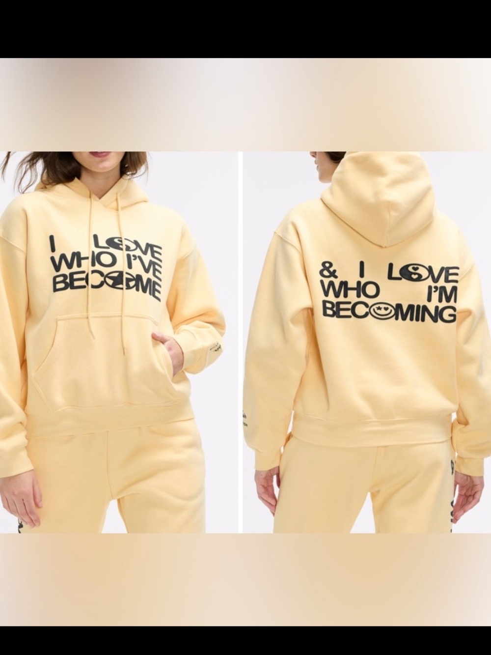 Peloton Cream Hoodie with Black Text